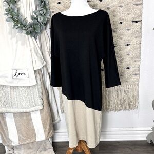 Dana Buchman Black and Cream Long Sleeve color block midi Dress size L